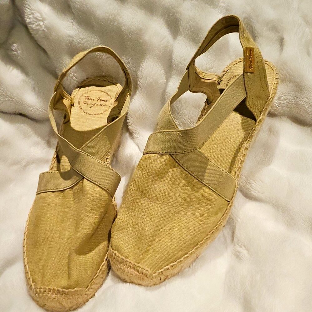 Toni Pons Origens Espadrille Sandals Size 40 Tan Criss Cross Made in Spain